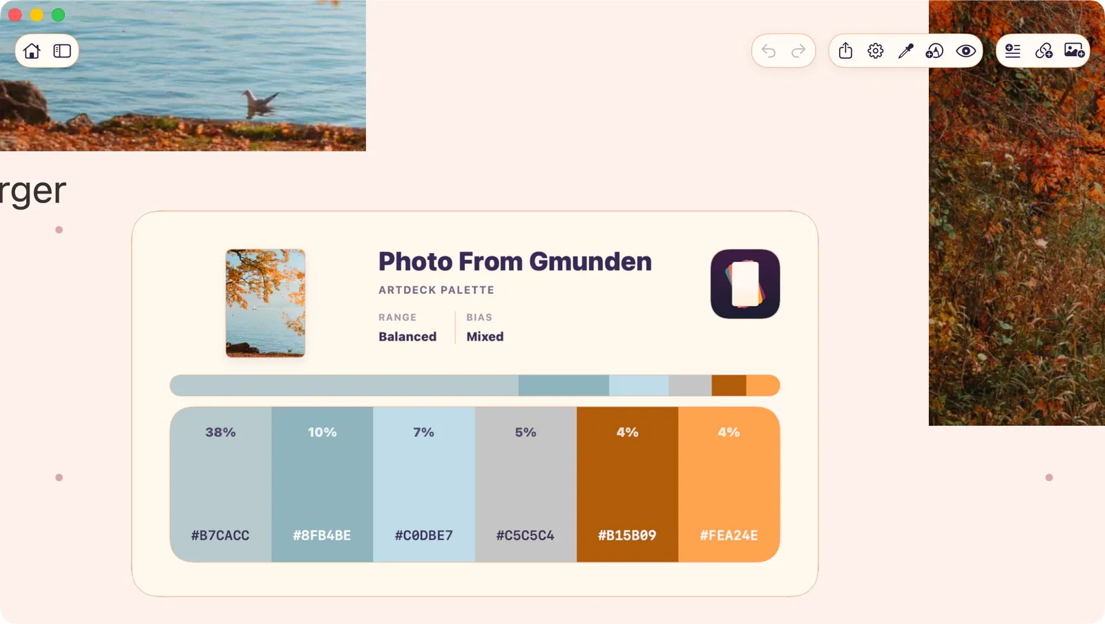 Board canvas zoomed out with several image, text, and link items visible for navigation.
