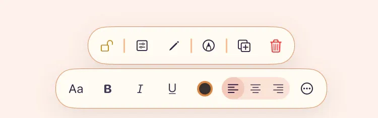 Control bar for a selected item showing common item actions and type-specific controls.