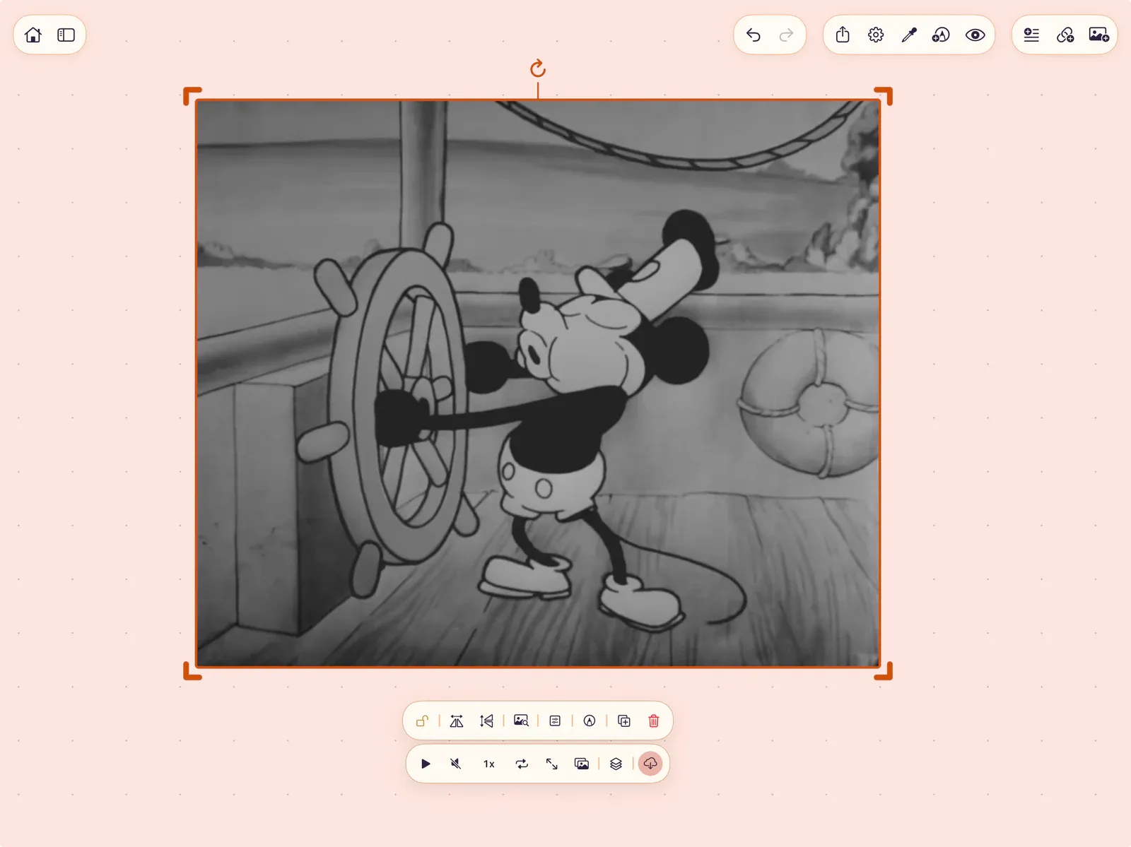Large video selected on the board in preview quality, with the Get Original cloud button available in the video control bar.