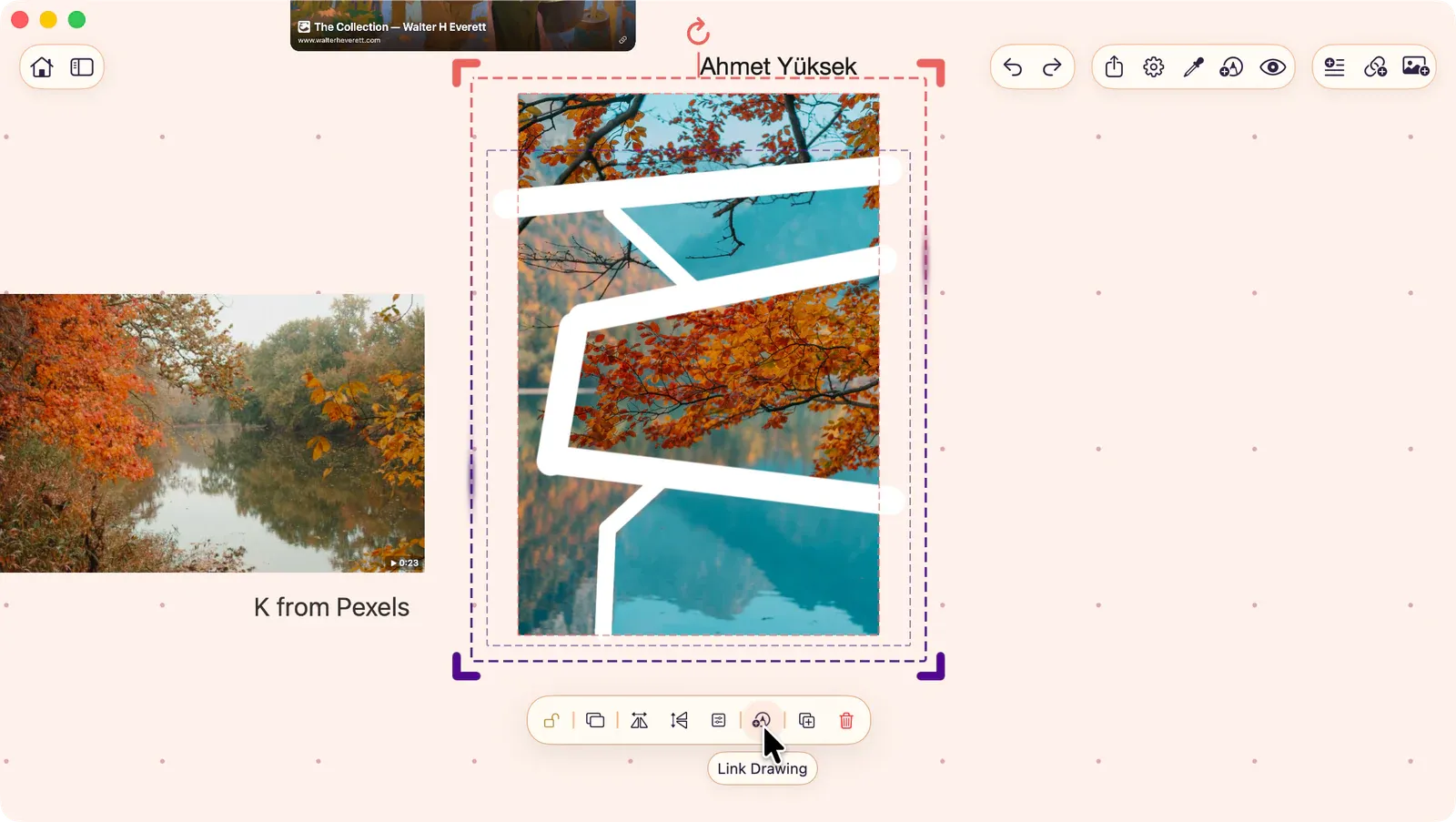 Standalone annotation drawing and target item selected together, with the link annotation button visible in the control bar.