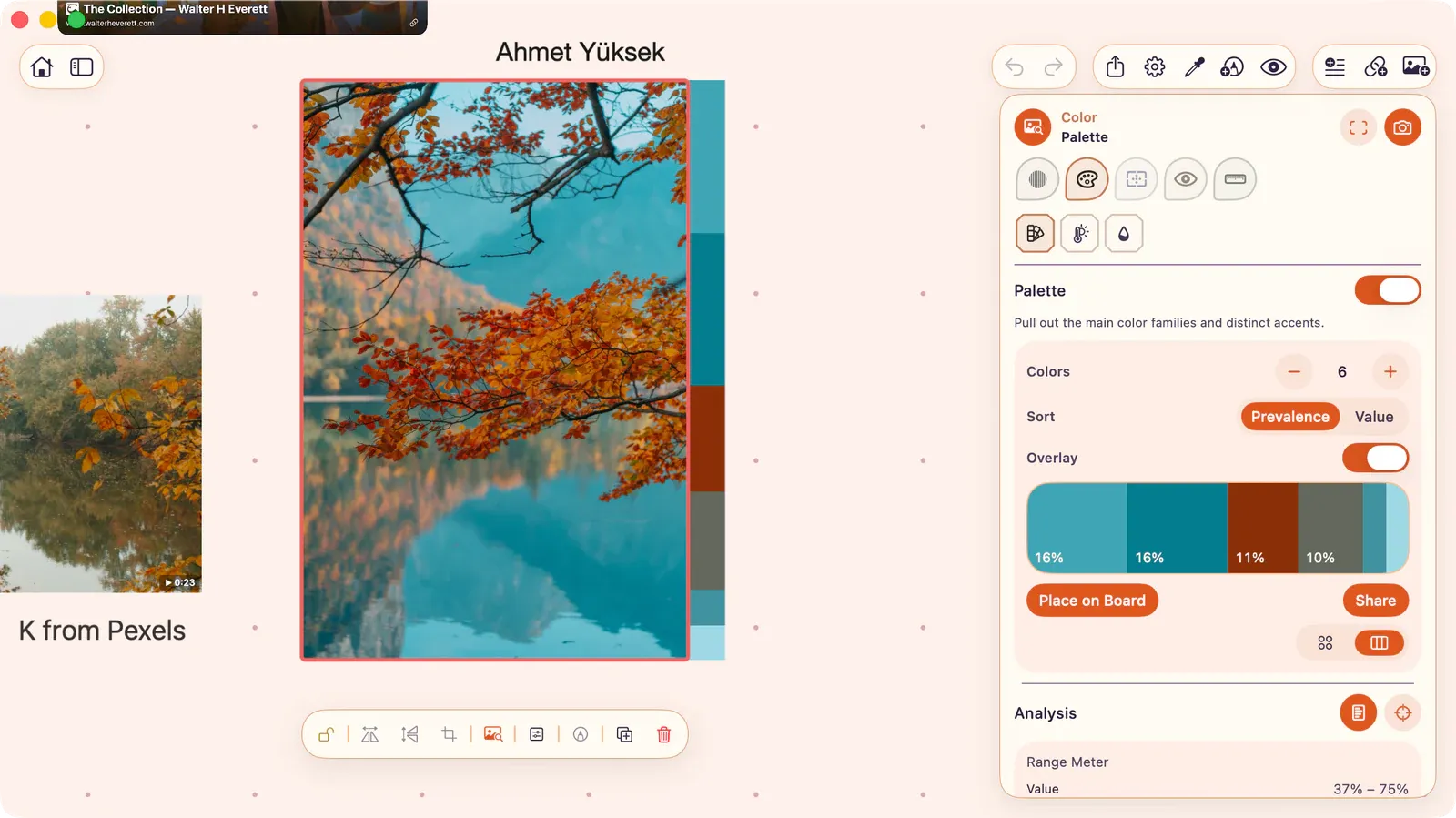 ToolBox open over an image, showing the lens picker, active study controls, and the analysis section.