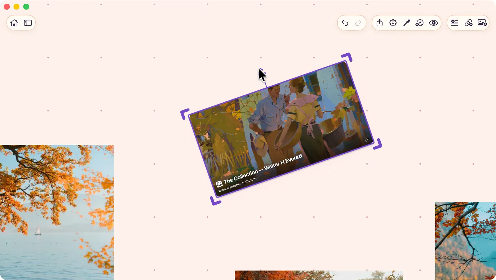Selected item with the rotation handle active above the selection overlay.