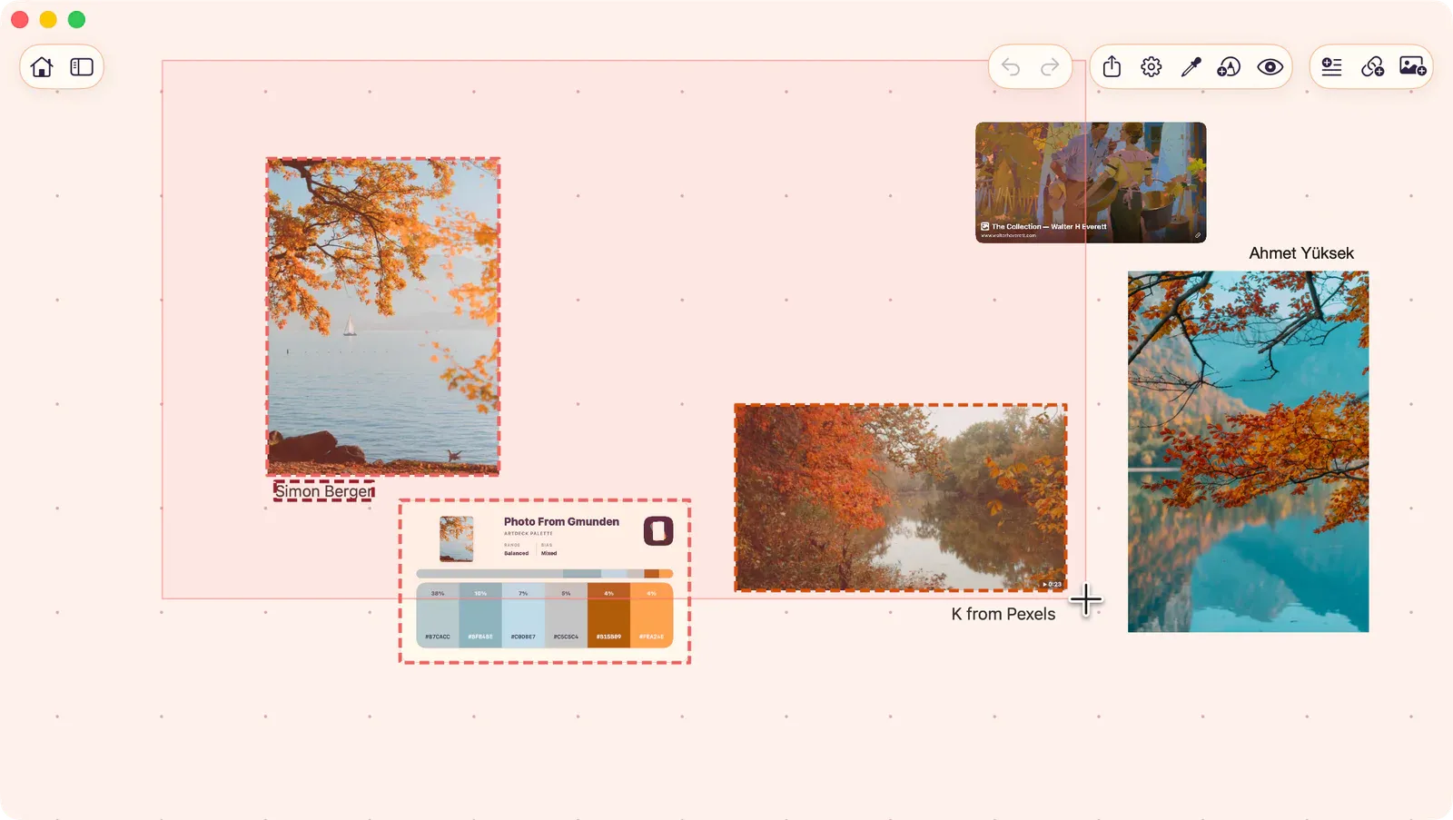 Selection marquee in replace mode showing selected items inside the drag rectangle and dimmed items outside it.