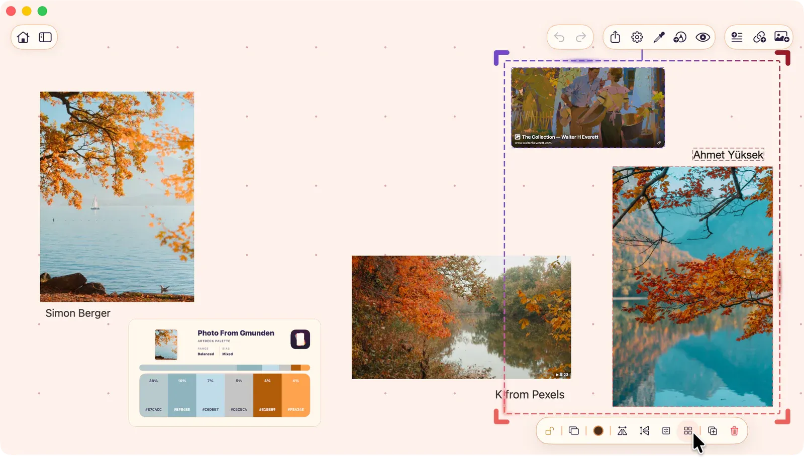 Selected canvas items with the Tidy Up button highlighted in the bottom control bar.